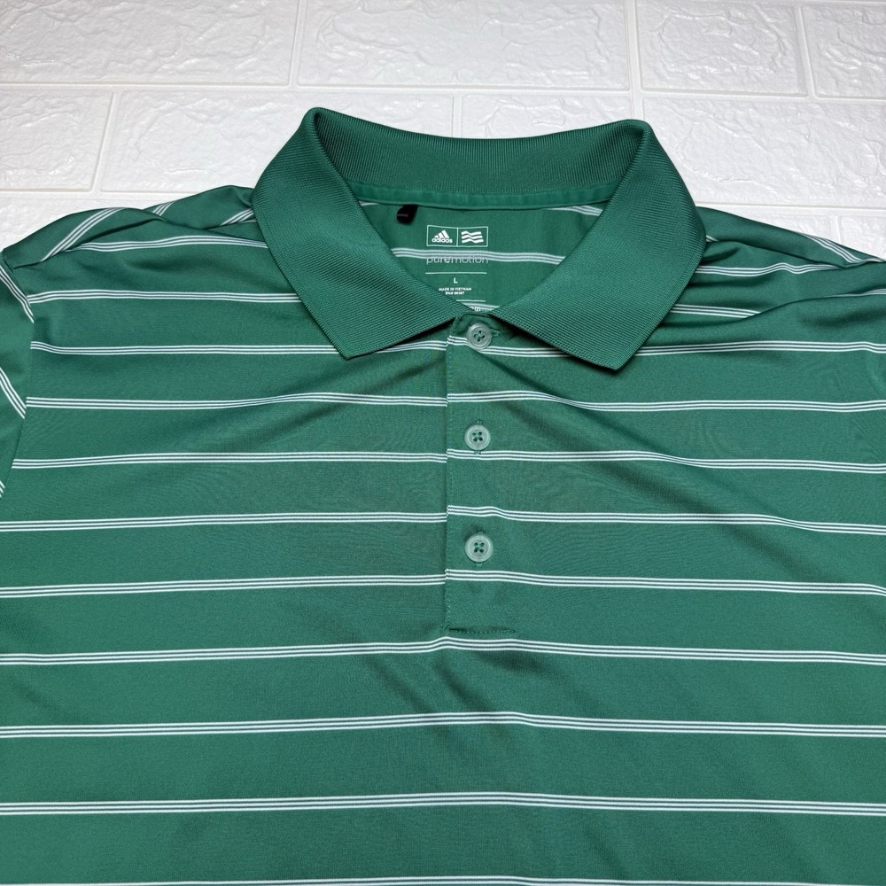 Adidas Golf Polo Pure Motion Green Striped Mens Performance Shirt Large